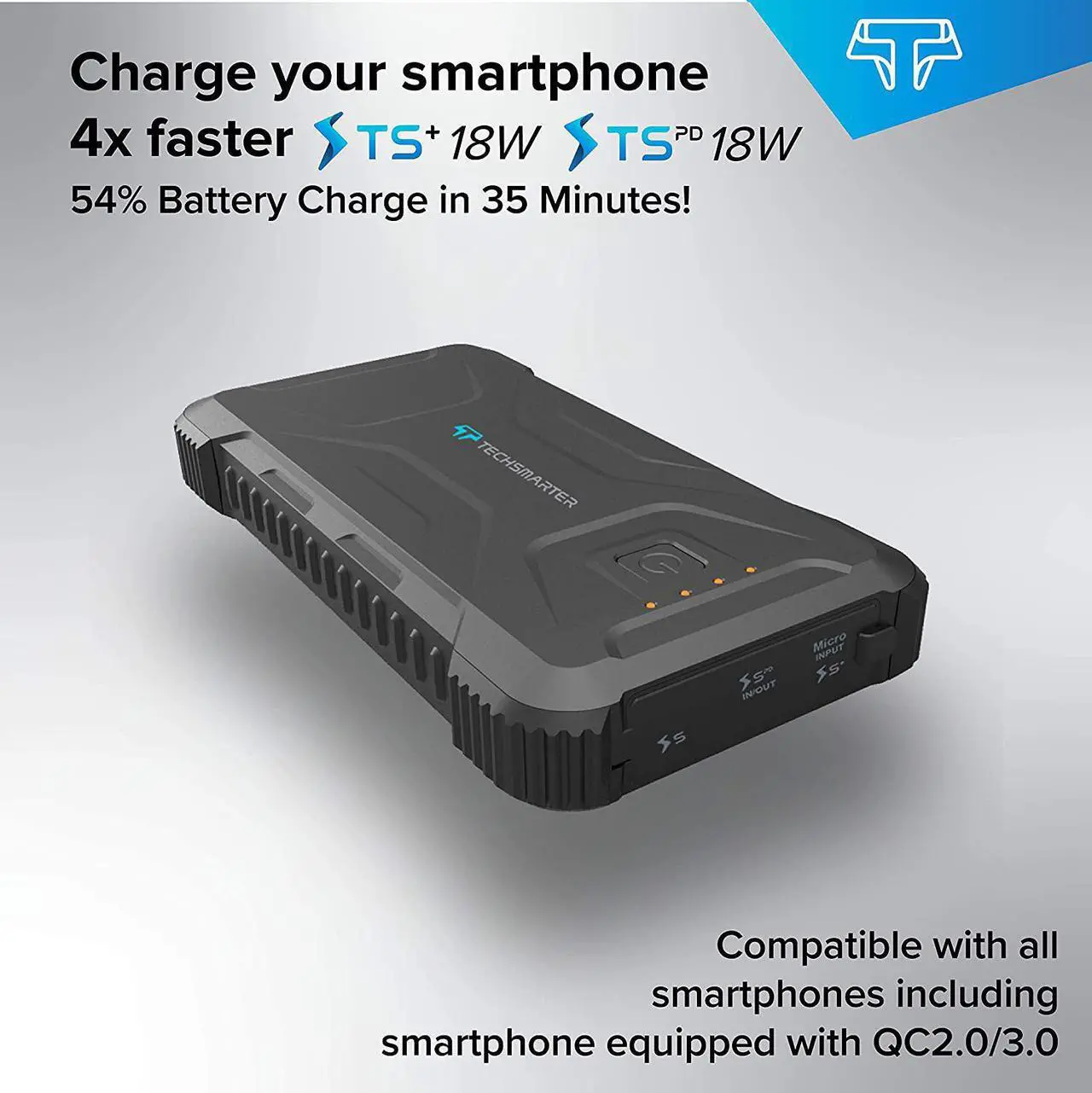 Alt view image 5 of 7 - TECHSMARTER 20000mah Rugged & Waterproof 18W USB-C PD Port Power Bank. Extreme Tactical Portable Charger Heavy Duty, Camping, Outdoor with Flashlight. Compatible with iPhone, Samsung, iPad