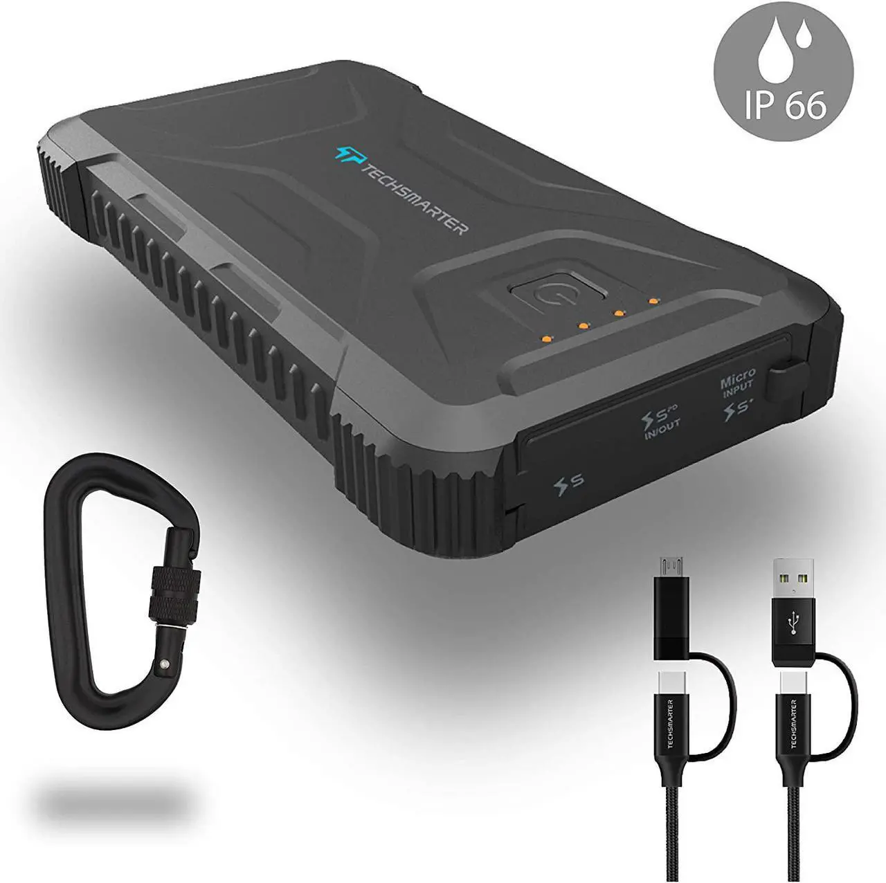 Main image of TECHSMARTER 20000mah Rugged & Waterproof 18W USB-C PD Port Power Bank. Extreme Tactical Portable Charger Heavy Duty, Camping, Outdoor with Flashlight. Compatible with iPhone, Samsung, iPad