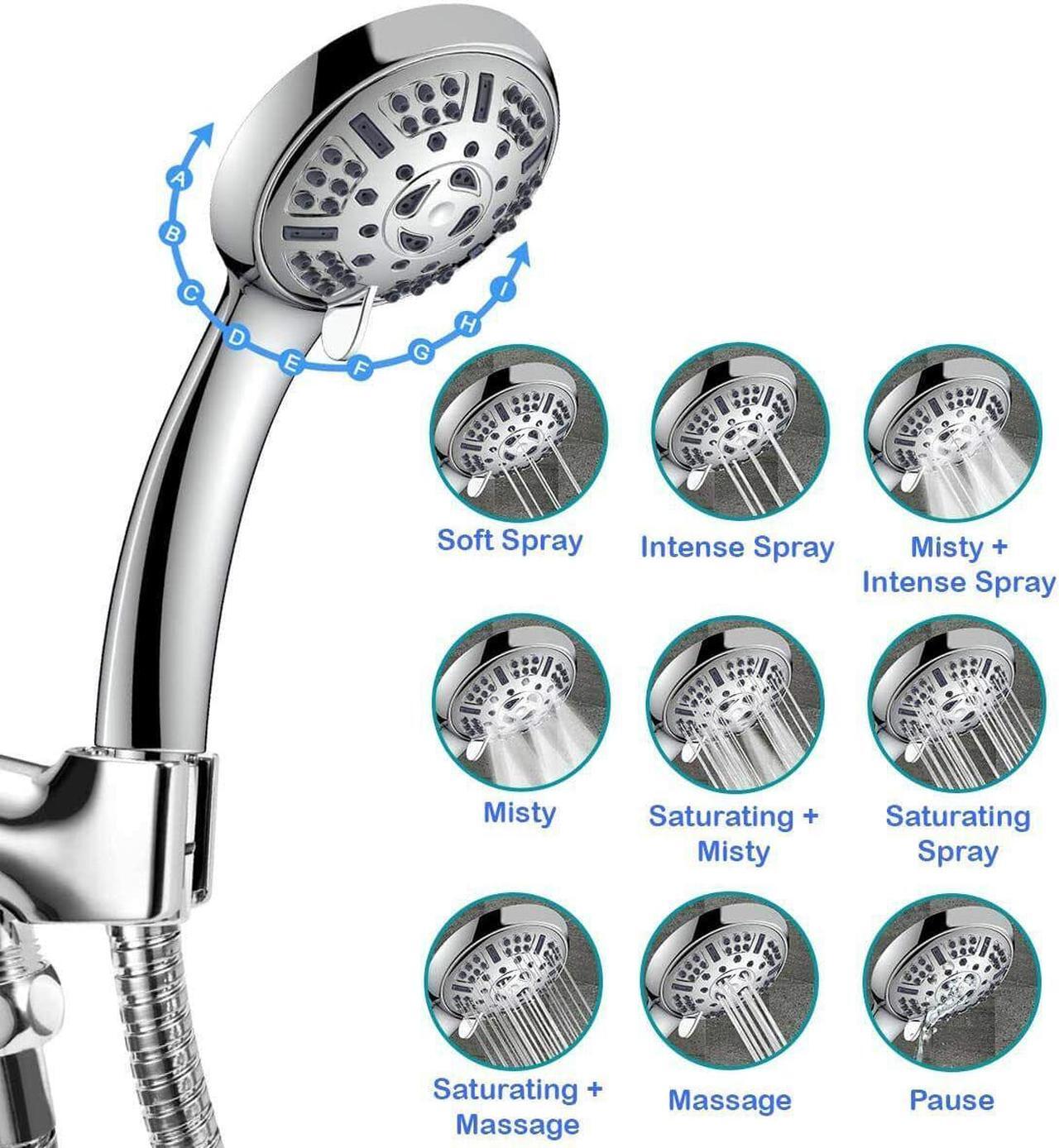 Alt view image 4 of 6 - WASSA Handheld Shower Head Set With Hose High Pressure 9 Functions Bathroom