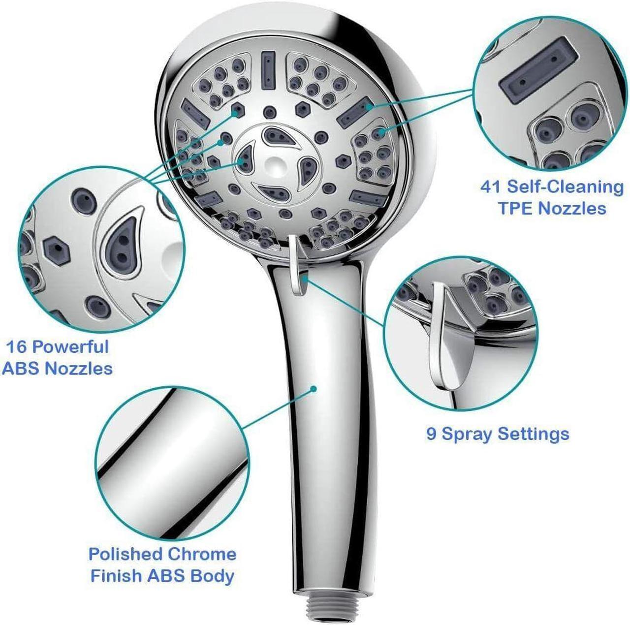 Alt view image 5 of 6 - WASSA Handheld Shower Head Set With Hose High Pressure 9 Functions Bathroom