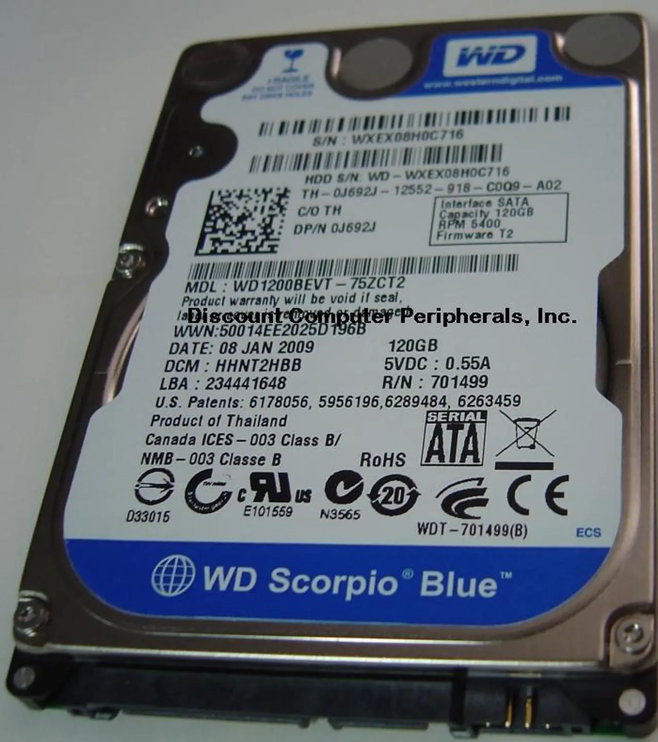Alt view image 5 of 5 - Western Digital Scorpio Blue WD1200BEVT 120GB 5400 RPM 8MB Cache SATA 3.0Gb/s 2.5" Notebook Hard Drive Bare Drive