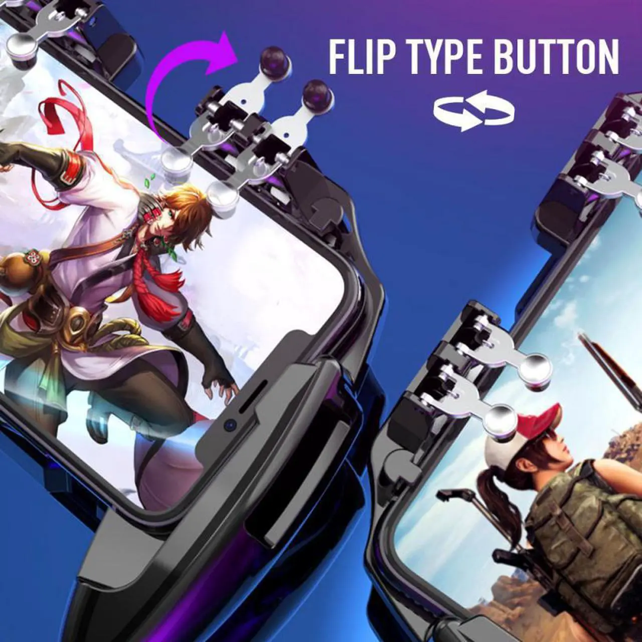 Alt view image 3 of 5 - Six Finger PUBG Moible Controller Gamepad  Fire L1 R1 Triggers PUGB Mobile Game Pad Grip Joystick For IPhone Android