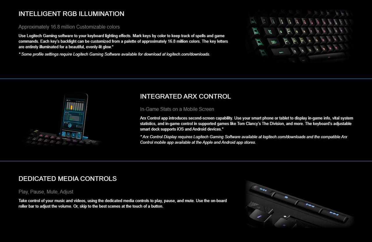 Alt view image 3 of 7 - Logitech G910 Orion Spectrum RGB Mechanical Gaming Keyboard USB 920-008012