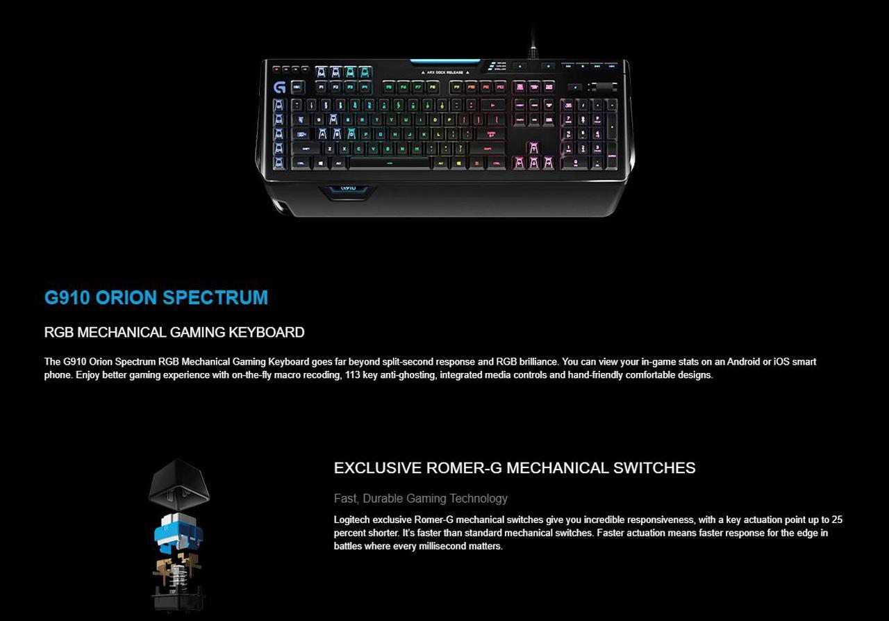 Alt view image 2 of 7 - Logitech G910 Orion Spectrum RGB Mechanical Gaming Keyboard USB 920-008012