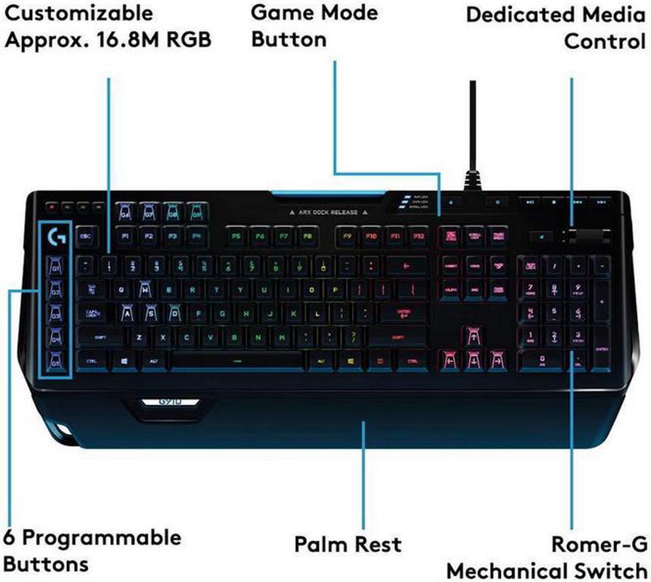 Alt view image 6 of 7 - Logitech G910 Orion Spectrum RGB Mechanical Gaming Keyboard USB 920-008012