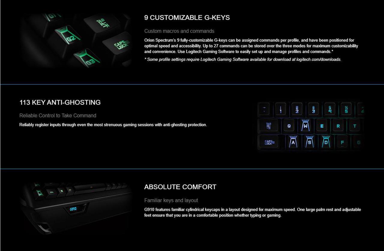 Alt view image 4 of 7 - Logitech G910 Orion Spectrum RGB Mechanical Gaming Keyboard USB 920-008012