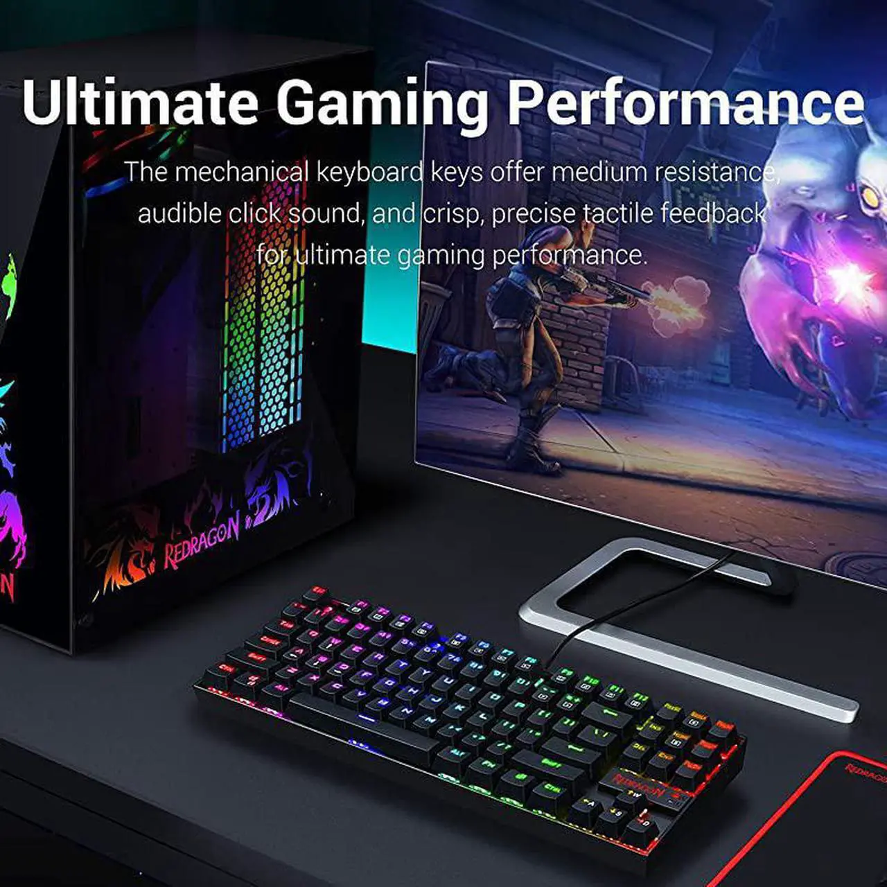 Alt view image 2 of 7 - K552 Mechanical Gaming Keyboard 60 Compact 87 Key Kumara Wired Cherry MX Blue Switches Equivalent for Windows PC Gamers RGB Backlit Black