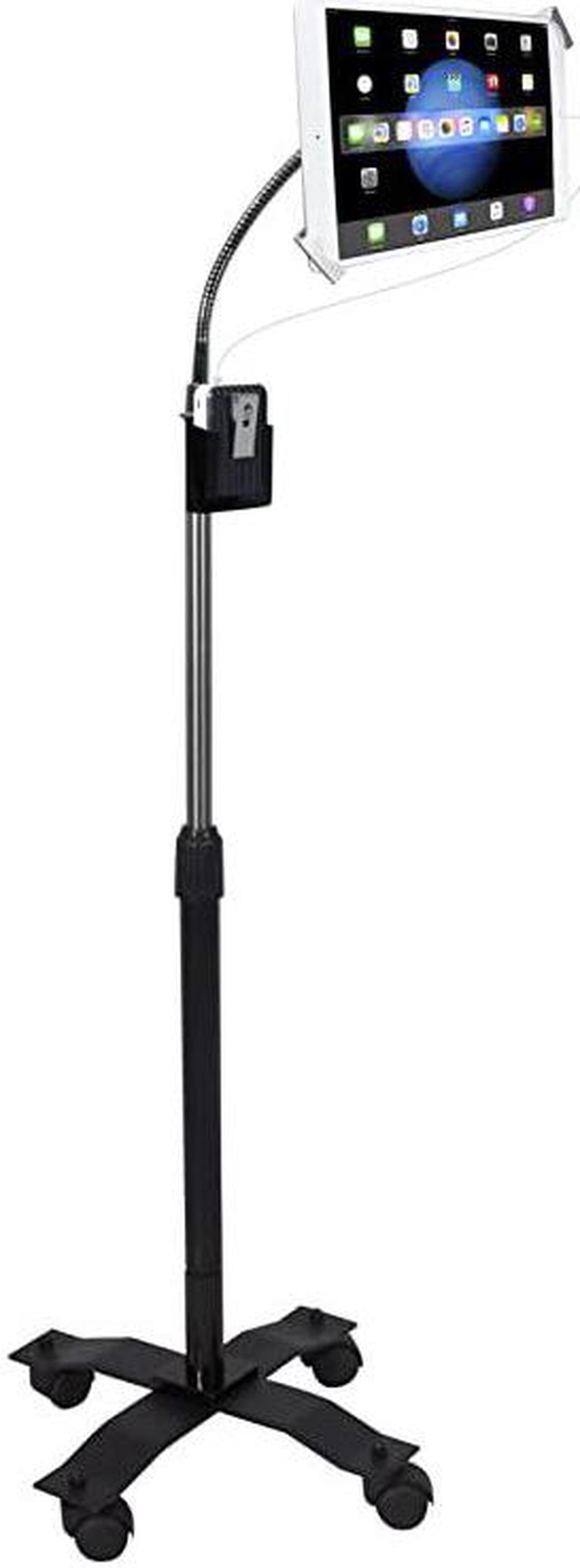 Main image of Compact Security HeightAdjustable Rotating Tablet Stand with Gooseneck Locking Wheels for 714 TabletsiPad 102Inch 7th 8th Gen iPad Pro 129 Gen 3 iPad Air 3 More Black