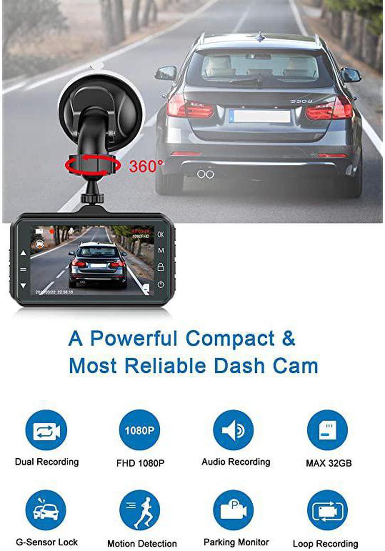 Alt view image 3 of 6 - Dash Cam Front and Rear  Dual Dash Cam 3 inch Dashboard Camera Full HD 170° Wide Angle Backup Camera with Night Vision WDR GSensor Parking Monitor Loop Recording Motion Detection