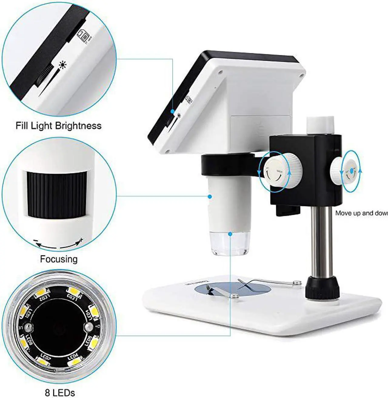 Alt view image 5 of 7 - 43 inch LCD Digital USB Microscope 1080P 50X1000X Magnification Zoom Handheld Endoscope Inspection Camera Video Recorder8 LED Adjustable LightRechargeable Lithium Battery