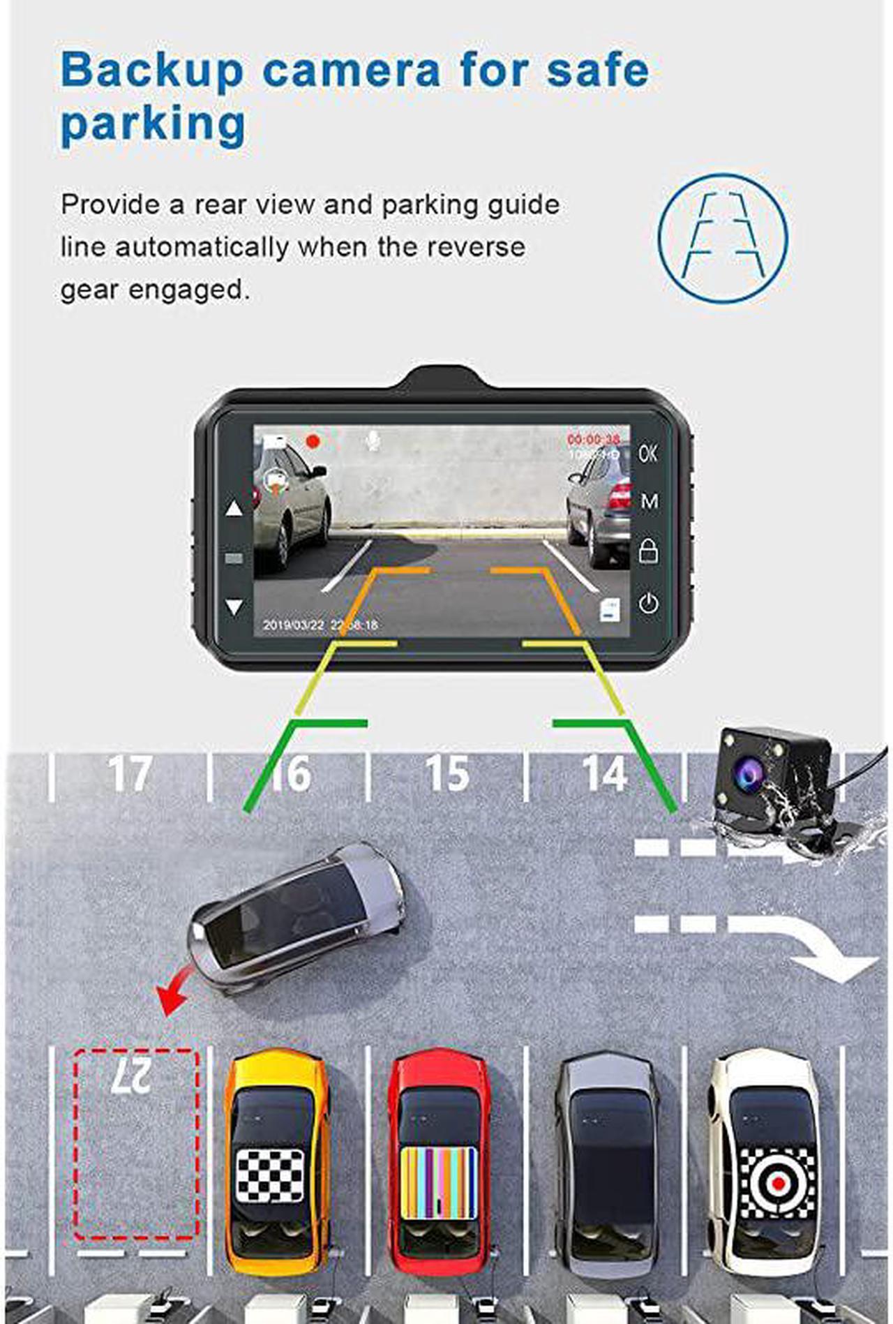 Alt view image 4 of 6 - Dash Cam Front and Rear  Dual Dash Cam 3 inch Dashboard Camera Full HD 170° Wide Angle Backup Camera with Night Vision WDR GSensor Parking Monitor Loop Recording Motion Detection