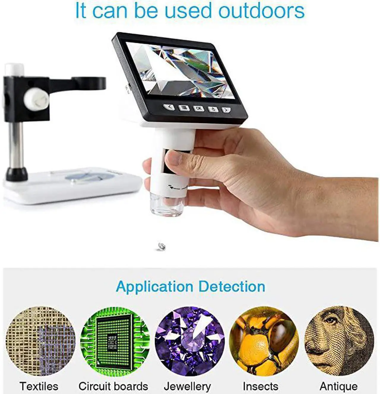 Alt view image 2 of 7 - 43 inch LCD Digital USB Microscope 1080P 50X1000X Magnification Zoom Handheld Endoscope Inspection Camera Video Recorder8 LED Adjustable LightRechargeable Lithium Battery