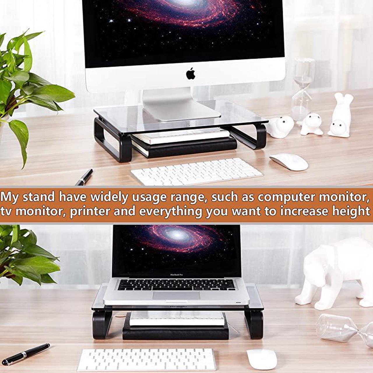 Alt view image 3 of 7 - Monitor Stand Riser Multi Media Desktop Stand for Flat Screen LCD LED TV LaptopNotebookXbox One with Tempered Glass and Metal Legs Black HD02B001U