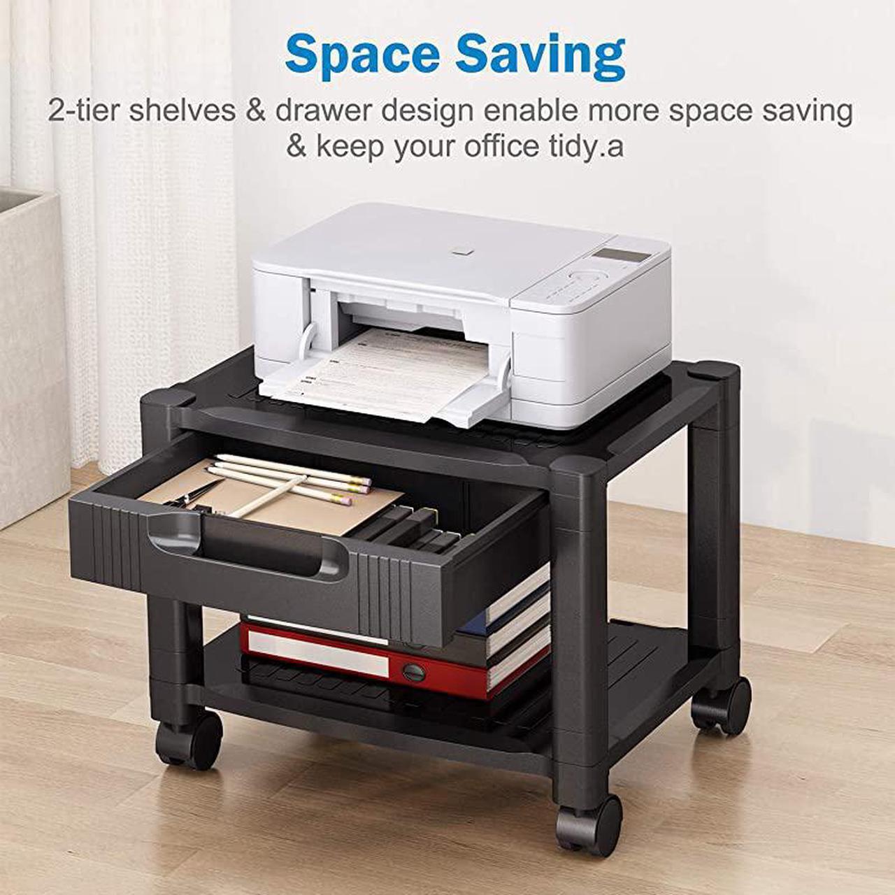 Alt view image 2 of 7 - Printer Stand Under Desk Printer Stand with Cable Management Storage Drawers Height Adjustable Printer Desk with 4 Wheels Lock Mechanism for Mini 3D Printer by