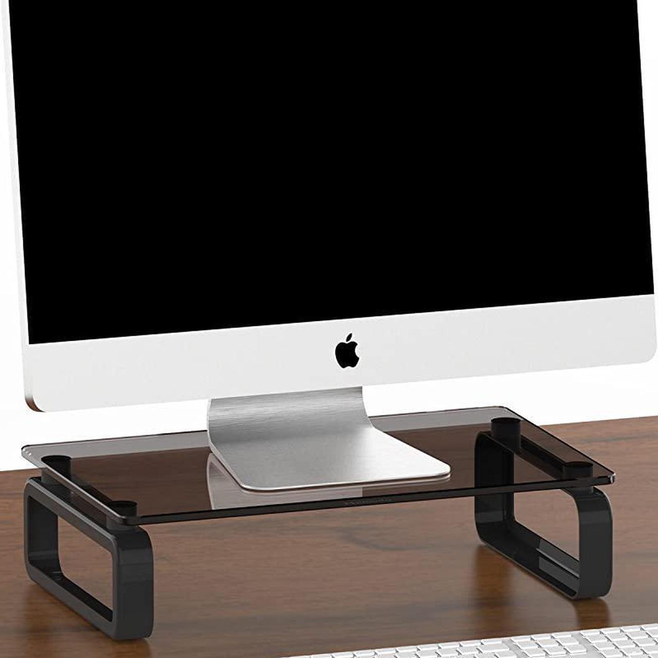 Alt view image 7 of 7 - Monitor Stand Riser Multi Media Desktop Stand for Flat Screen LCD LED TV LaptopNotebookXbox One with Tempered Glass and Metal Legs Black HD02B001U