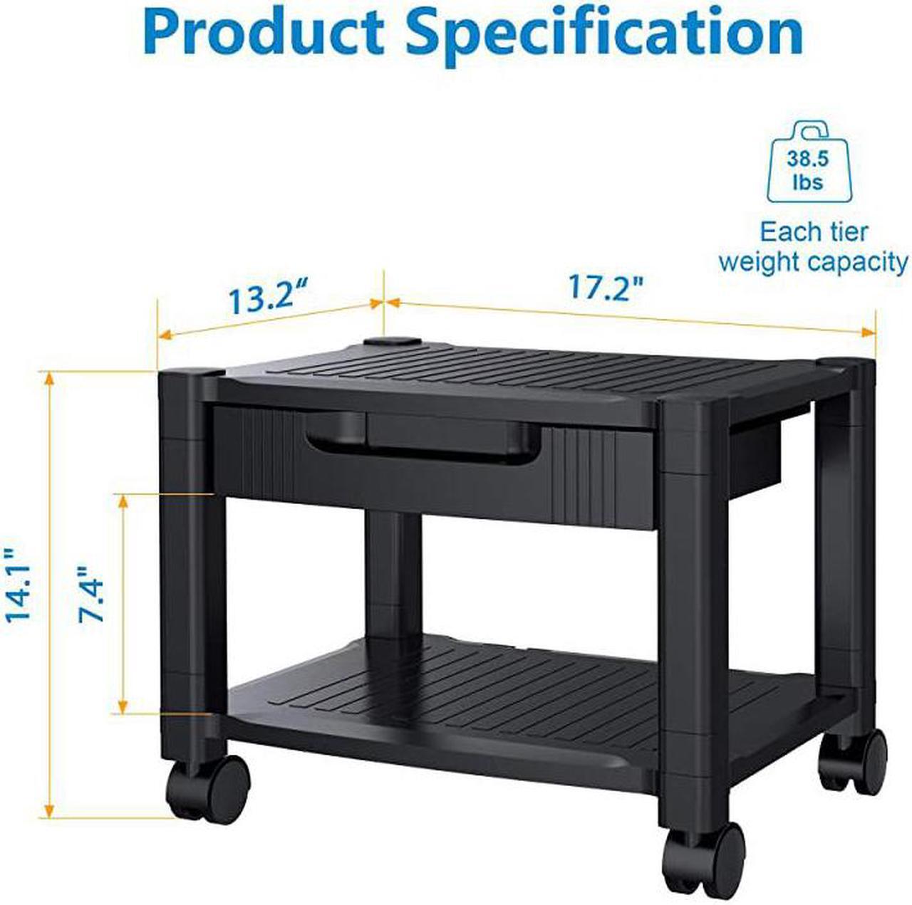 Alt view image 5 of 7 - Printer Stand Under Desk Printer Stand with Cable Management Storage Drawers Height Adjustable Printer Desk with 4 Wheels Lock Mechanism for Mini 3D Printer by