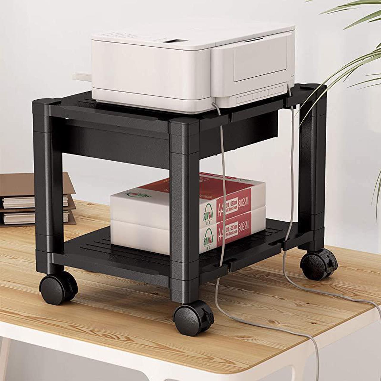 Alt view image 7 of 7 - Printer Stand Under Desk Printer Stand with Cable Management Storage Drawers Height Adjustable Printer Desk with 4 Wheels Lock Mechanism for Mini 3D Printer by