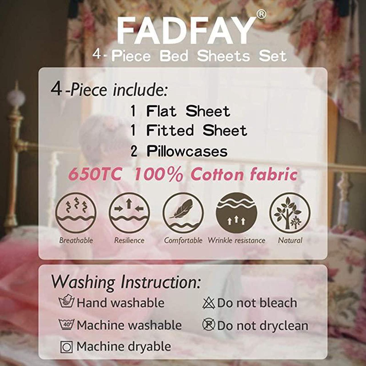 Alt view image 7 of 7 - Bed Sheets Pink Rose Floral Print Bed Sheet Set 4Piece Full Size