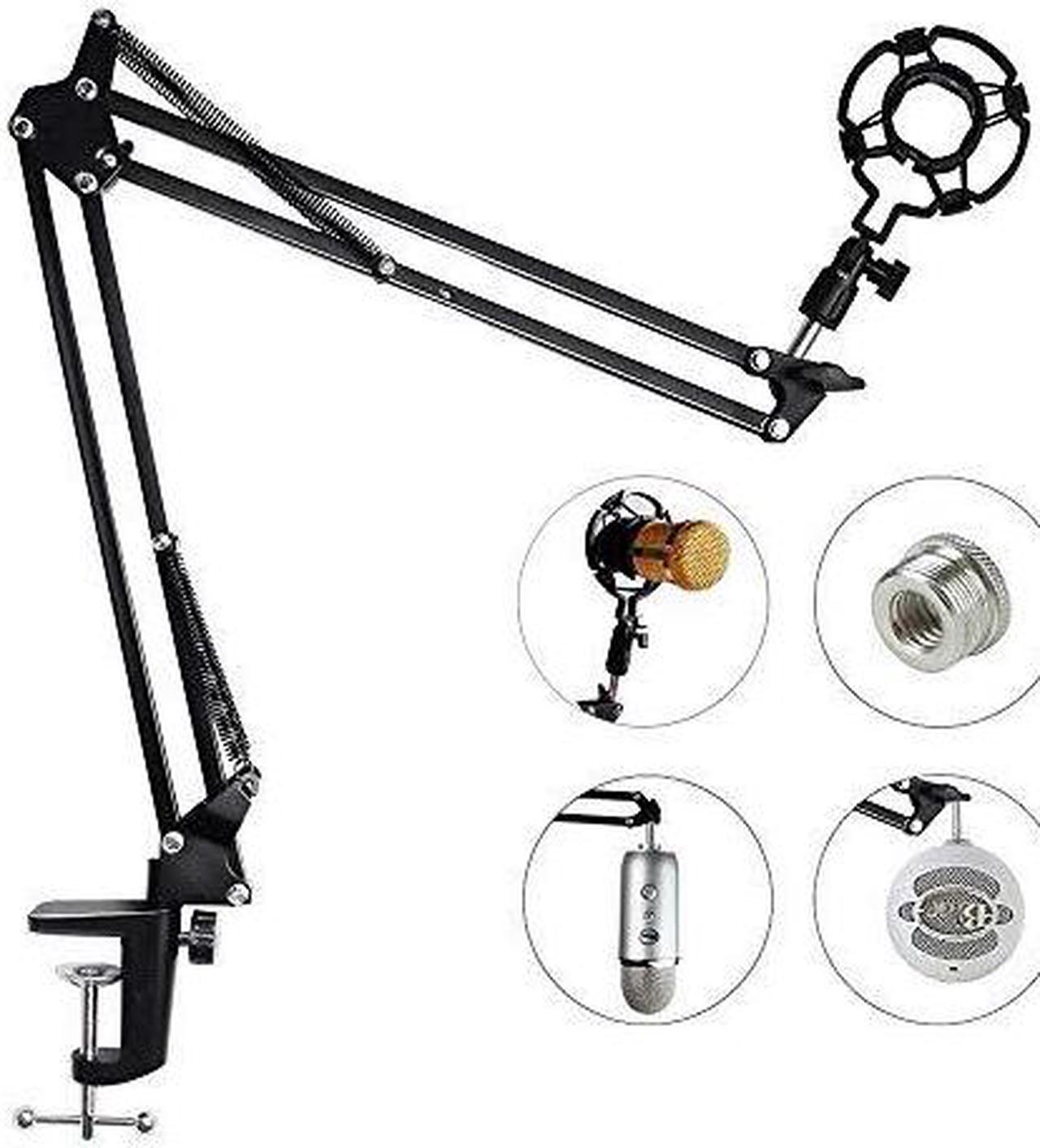 Upgraded Adjustable Microphone Suspension Boom Scissor Arm Stand with Shock Mount Mic Clip Holder 38 to 58 Screw Adapter for Blue Yeti Snowball Other Microphones