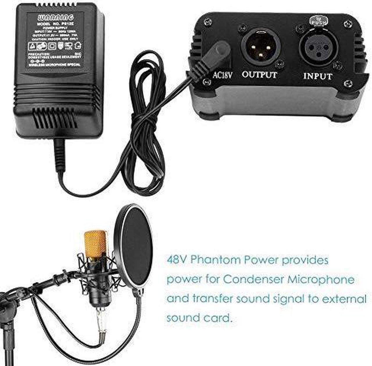 Alt view image 6 of 6 - 1Channel 48V Phantom Power Supply with Adapter BONUS+XLR 3 Pin Microphone Cable for Any Condenser Microphone Music Recording Equipment