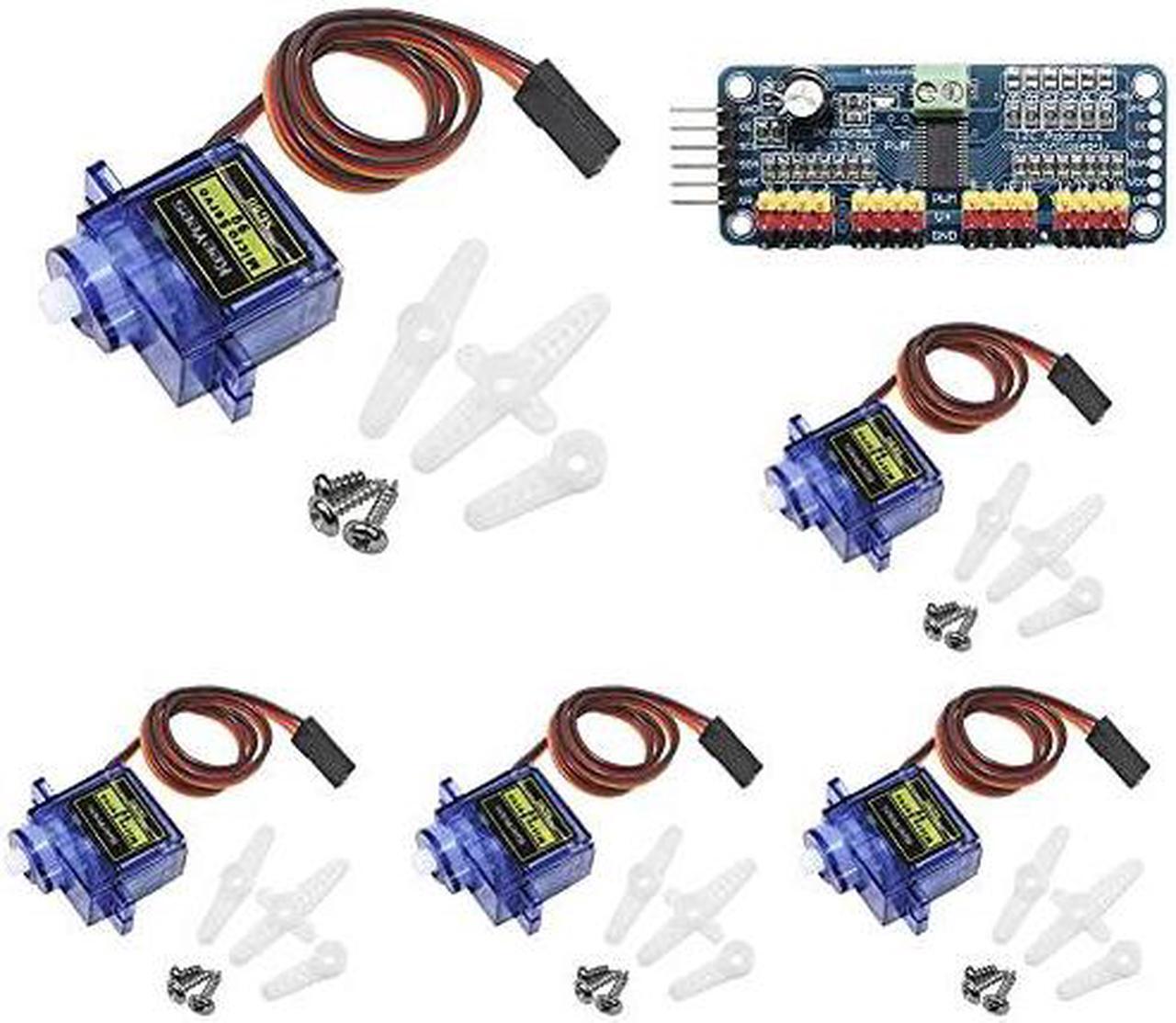 Main image of 5pcs SG90 9G Micro Servo Motor with PCA9685 16 Channel 12 Bit PWM Servo Motor Driver IIC Module for Arduino Raspberry Pi RC Robot Arm Helicopter Airplane Remote Control