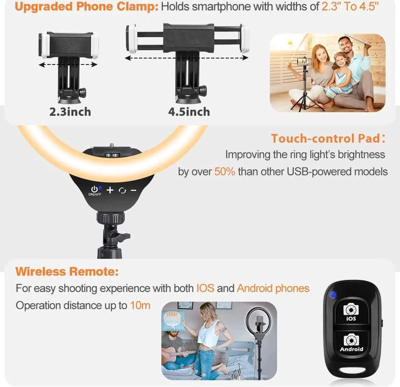 Alt view image 3 of 7 - 12’’ Ring Light with Tripod, Selfie Ring Light with 62’’ Tripod Stand, Light Ring for Video Recording&Live Streaming(YouTube, Instagram, TIK Tok), Compatible with Phones, Cameras and Webcams