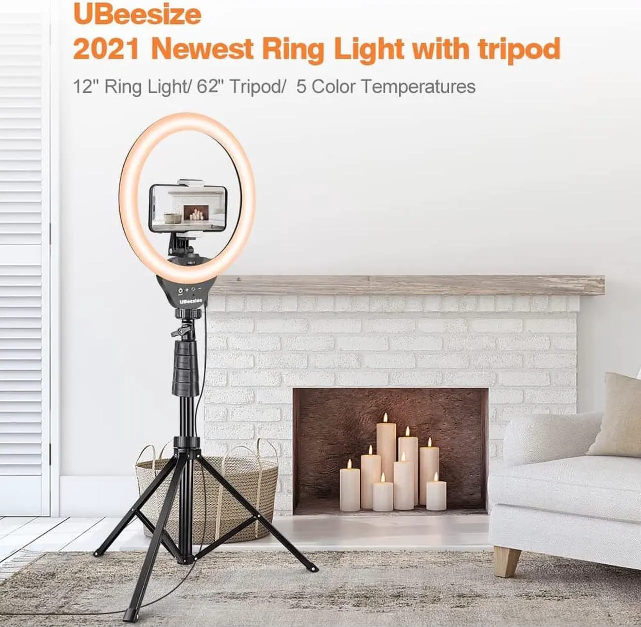 Alt view image 4 of 7 - 12’’ Ring Light with Tripod, Selfie Ring Light with 62’’ Tripod Stand, Light Ring for Video Recording&Live Streaming(YouTube, Instagram, TIK Tok), Compatible with Phones, Cameras and Webcams