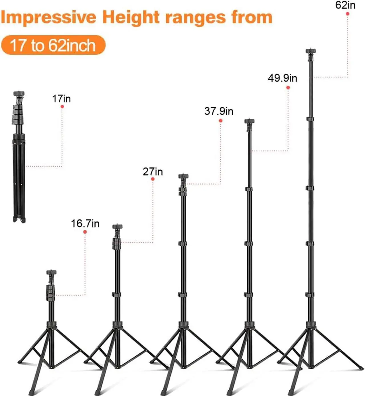 Alt view image 5 of 7 - 12’’ Ring Light with Tripod, Selfie Ring Light with 62’’ Tripod Stand, Light Ring for Video Recording&Live Streaming(YouTube, Instagram, TIK Tok), Compatible with Phones, Cameras and Webcams