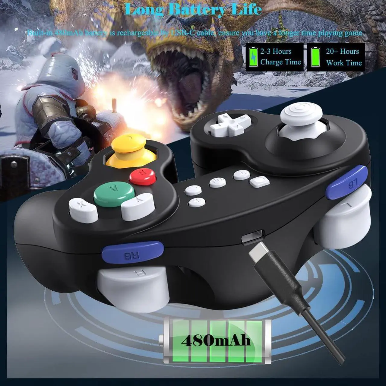 Alt view image 7 of 7 - Gamecube Controller Switch, Wireless Switch Pro Controller for Nintendo Switch/Lite/PC/Android/iOS/Steam, Support Wake Up, Motion, Adjustable Rumble, Turbo & Auto Turbo