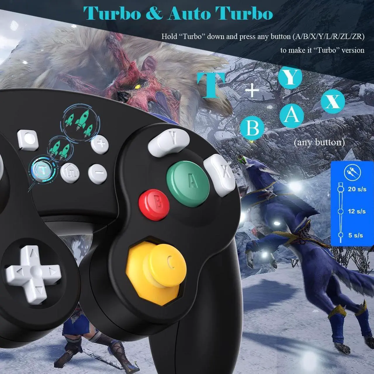 Alt view image 4 of 7 - Gamecube Controller Switch, Wireless Switch Pro Controller for Nintendo Switch/Lite/PC/Android/iOS/Steam, Support Wake Up, Motion, Adjustable Rumble, Turbo & Auto Turbo