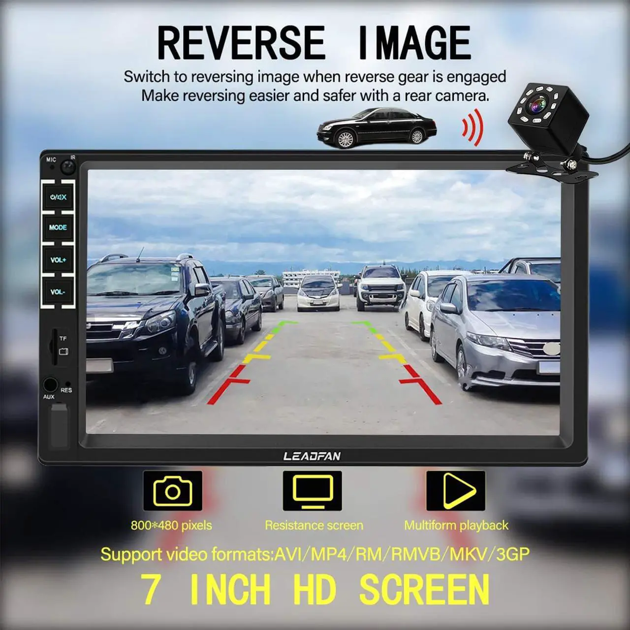 Alt view image 3 of 6 - 7" Car Stereo Double Din Touch Screen Car Radio Audio Receiver FM Radio Bluetooth Video Remote Control MP5/4/3 Player Android iPhone Mirror Link USB/SD/AUX Hands Free Calling with Camera
