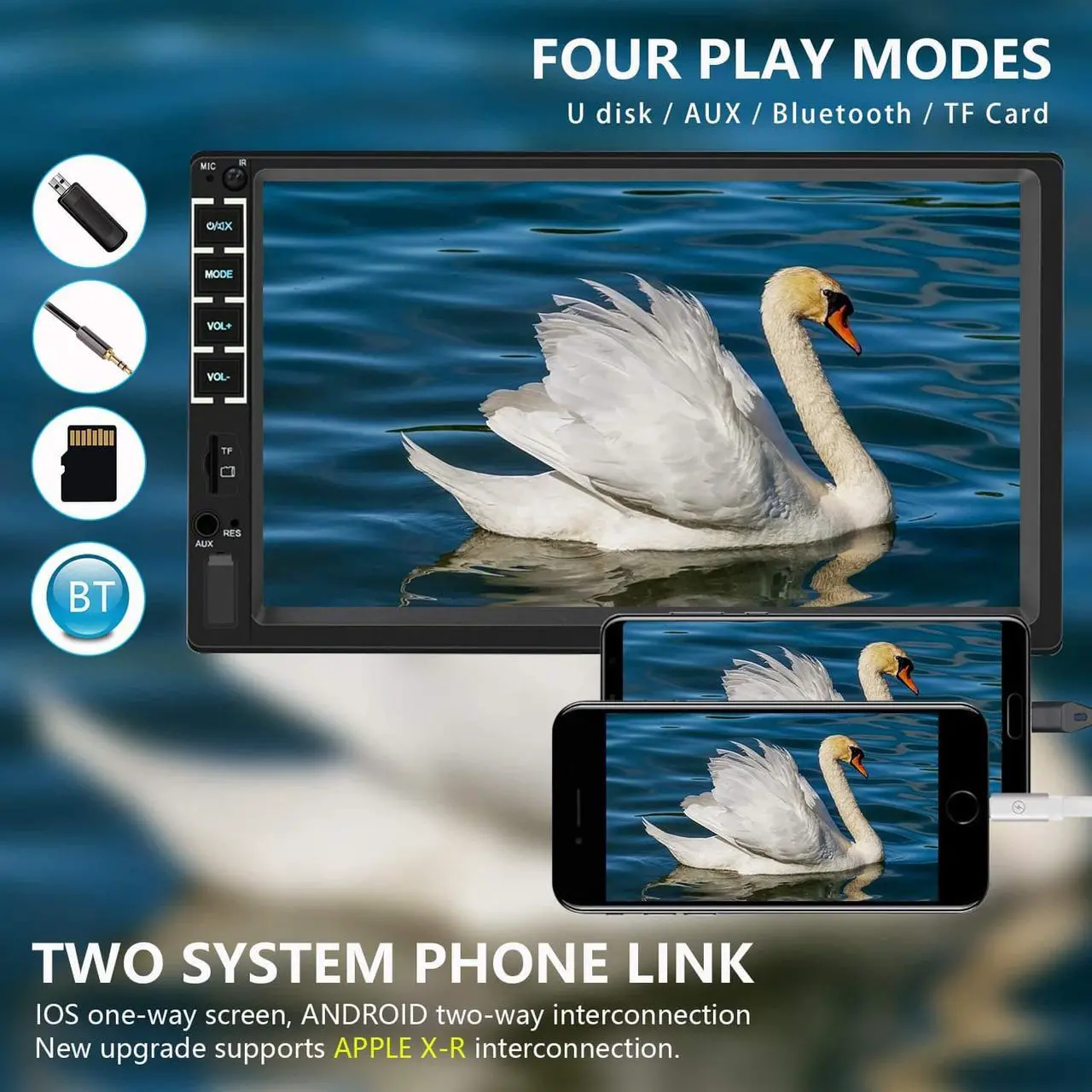 Alt view image 2 of 6 - 7" Car Stereo Double Din Touch Screen Car Radio Audio Receiver FM Radio Bluetooth Video Remote Control MP5/4/3 Player Android iPhone Mirror Link USB/SD/AUX Hands Free Calling with Camera