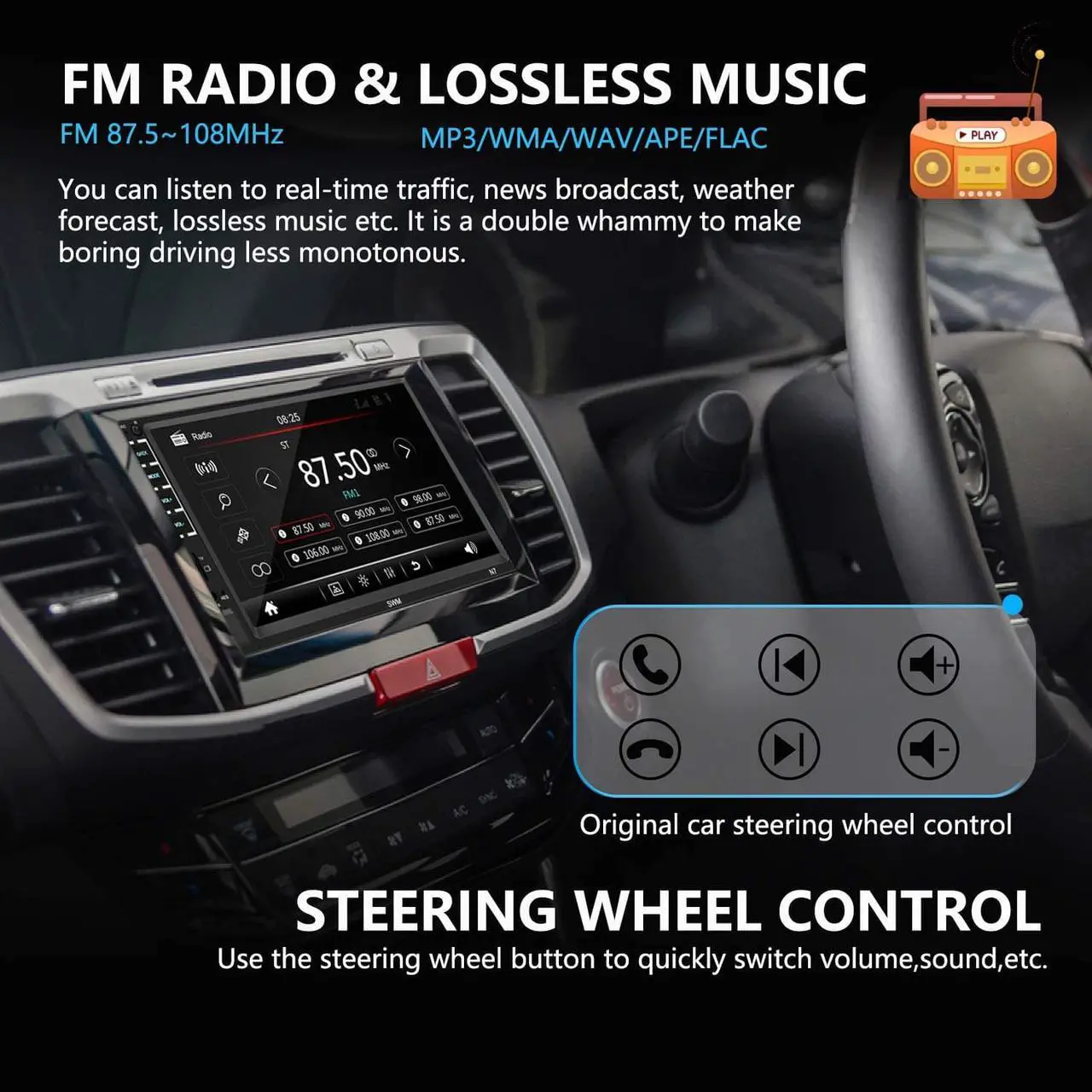 Alt view image 6 of 6 - 7" Car Stereo Double Din Touch Screen Car Radio Audio Receiver FM Radio Bluetooth Video Remote Control MP5/4/3 Player Android iPhone Mirror Link USB/SD/AUX Hands Free Calling with Camera