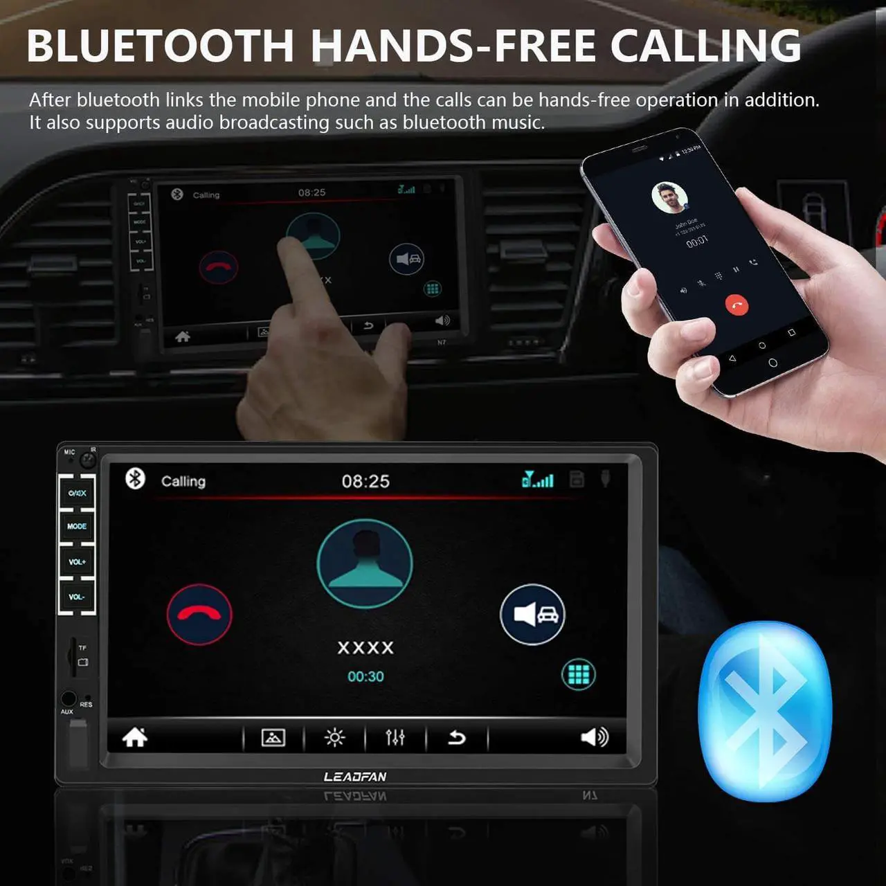 Alt view image 4 of 6 - 7" Car Stereo Double Din Touch Screen Car Radio Audio Receiver FM Radio Bluetooth Video Remote Control MP5/4/3 Player Android iPhone Mirror Link USB/SD/AUX Hands Free Calling with Camera