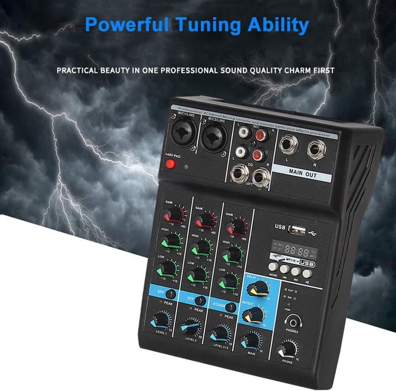 Alt view image 4 of 7 - Professional Audio Mixer, Sound Board Console System, Interface 4 Channel Digital USB Bluetooth MP3 Computer Input 48V Phantom Power Stereo DJ Studio Streaming FX 16-Bit DSP Processor