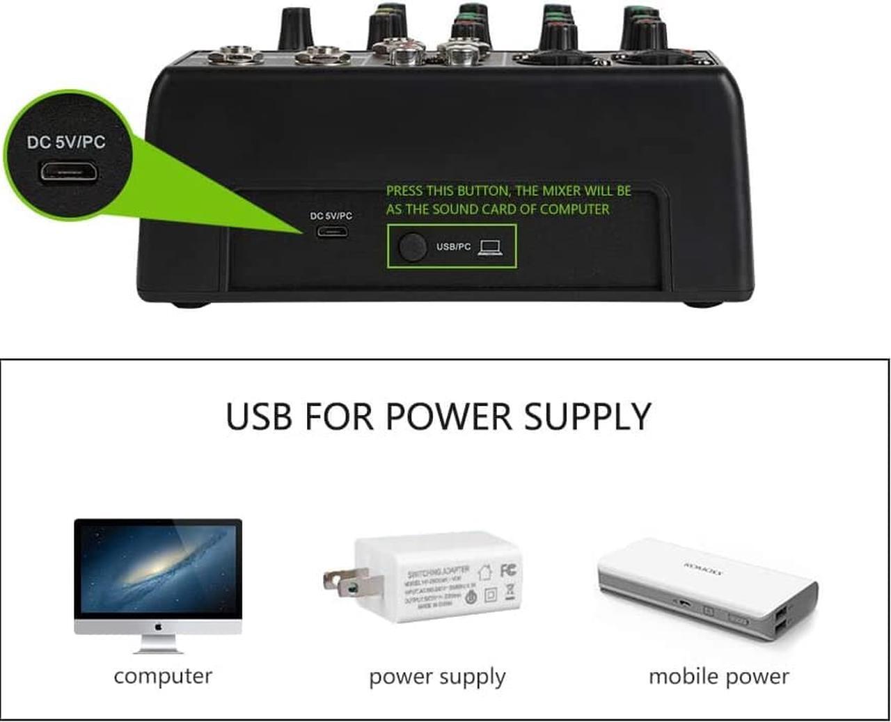 Alt view image 2 of 7 - Professional Audio Mixer, Sound Board Console System, Interface 4 Channel Digital USB Bluetooth MP3 Computer Input 48V Phantom Power Stereo DJ Studio Streaming FX 16-Bit DSP Processor