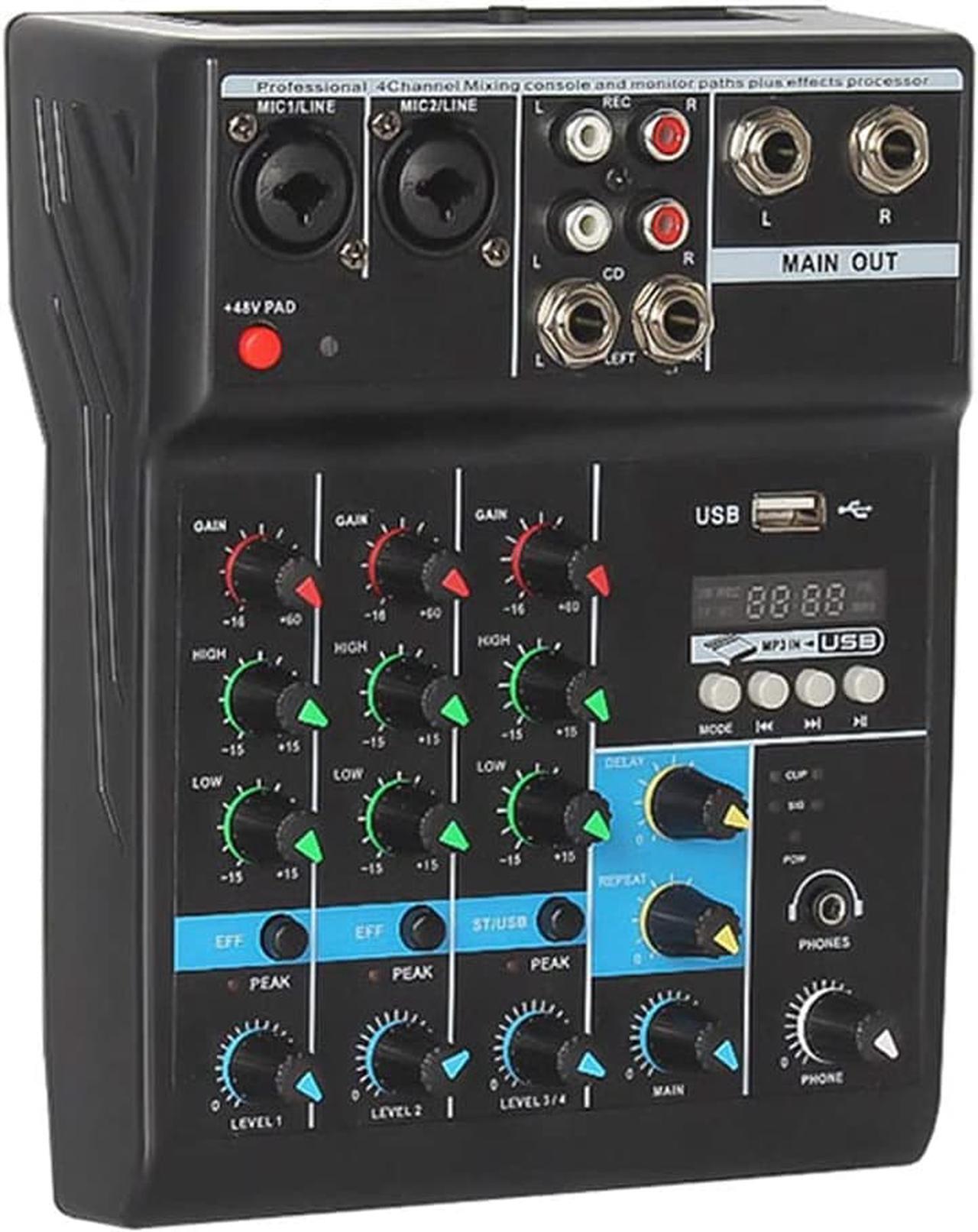 Main image of Professional Audio Mixer, Sound Board Console System, Interface 4 Channel Digital USB Bluetooth MP3 Computer Input 48V Phantom Power Stereo DJ Studio Streaming FX 16-Bit DSP Processor