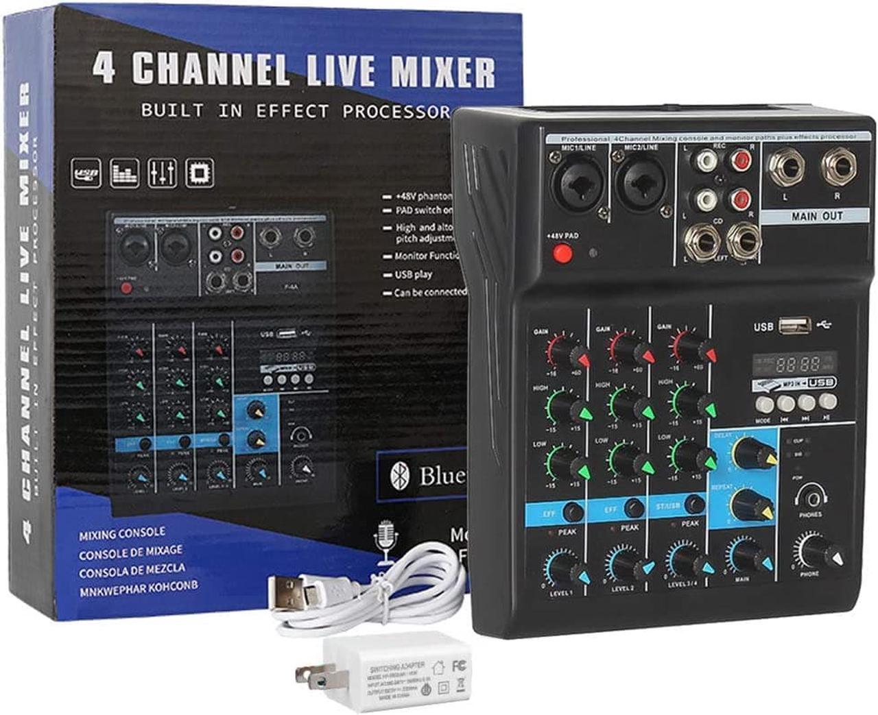 Alt view image 7 of 7 - Professional Audio Mixer, Sound Board Console System, Interface 4 Channel Digital USB Bluetooth MP3 Computer Input 48V Phantom Power Stereo DJ Studio Streaming FX 16-Bit DSP Processor
