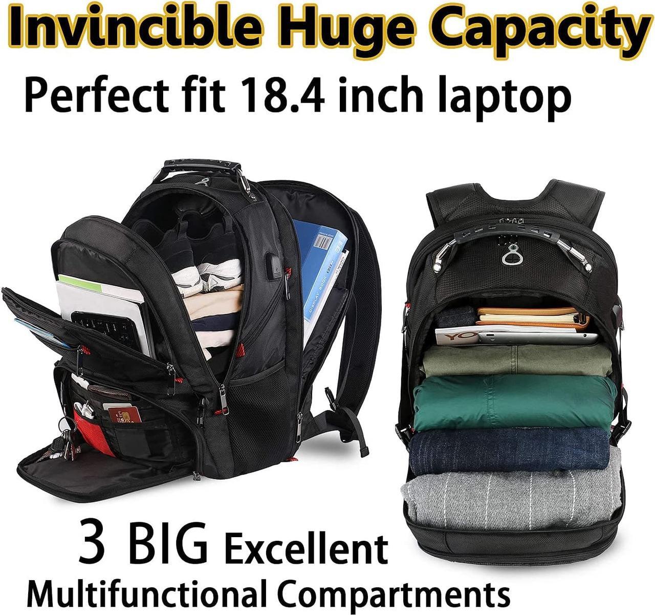 Alt view image 5 of 7 - 18.4 Laptop Backpack,Large Backpacks Fit Most 18 Inch Laptop with USB Charger Port,TSA Friendly Flight Approved Weekend Carry on Backpack with Luggage Strap for Men and Women, Black