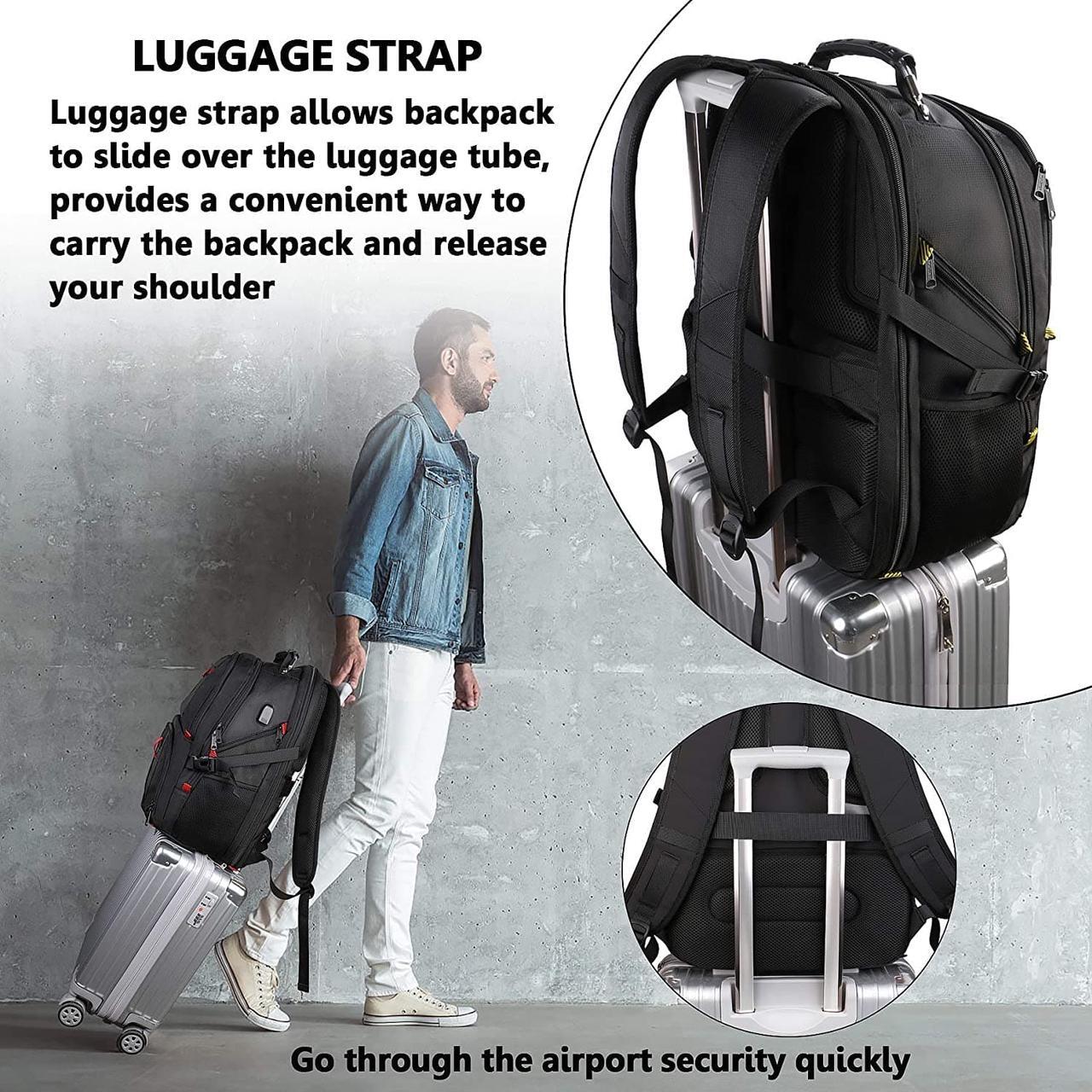 Alt view image 6 of 7 - 18.4 Laptop Backpack,Large Backpacks Fit Most 18 Inch Laptop with USB Charger Port,TSA Friendly Flight Approved Weekend Carry on Backpack with Luggage Strap for Men and Women, Black
