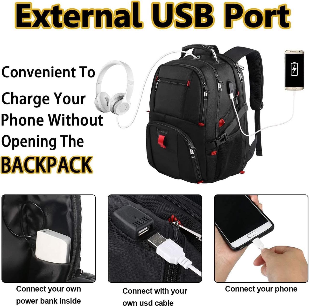 Alt view image 3 of 7 - 18.4 Laptop Backpack,Large Backpacks Fit Most 18 Inch Laptop with USB Charger Port,TSA Friendly Flight Approved Weekend Carry on Backpack with Luggage Strap for Men and Women, Black