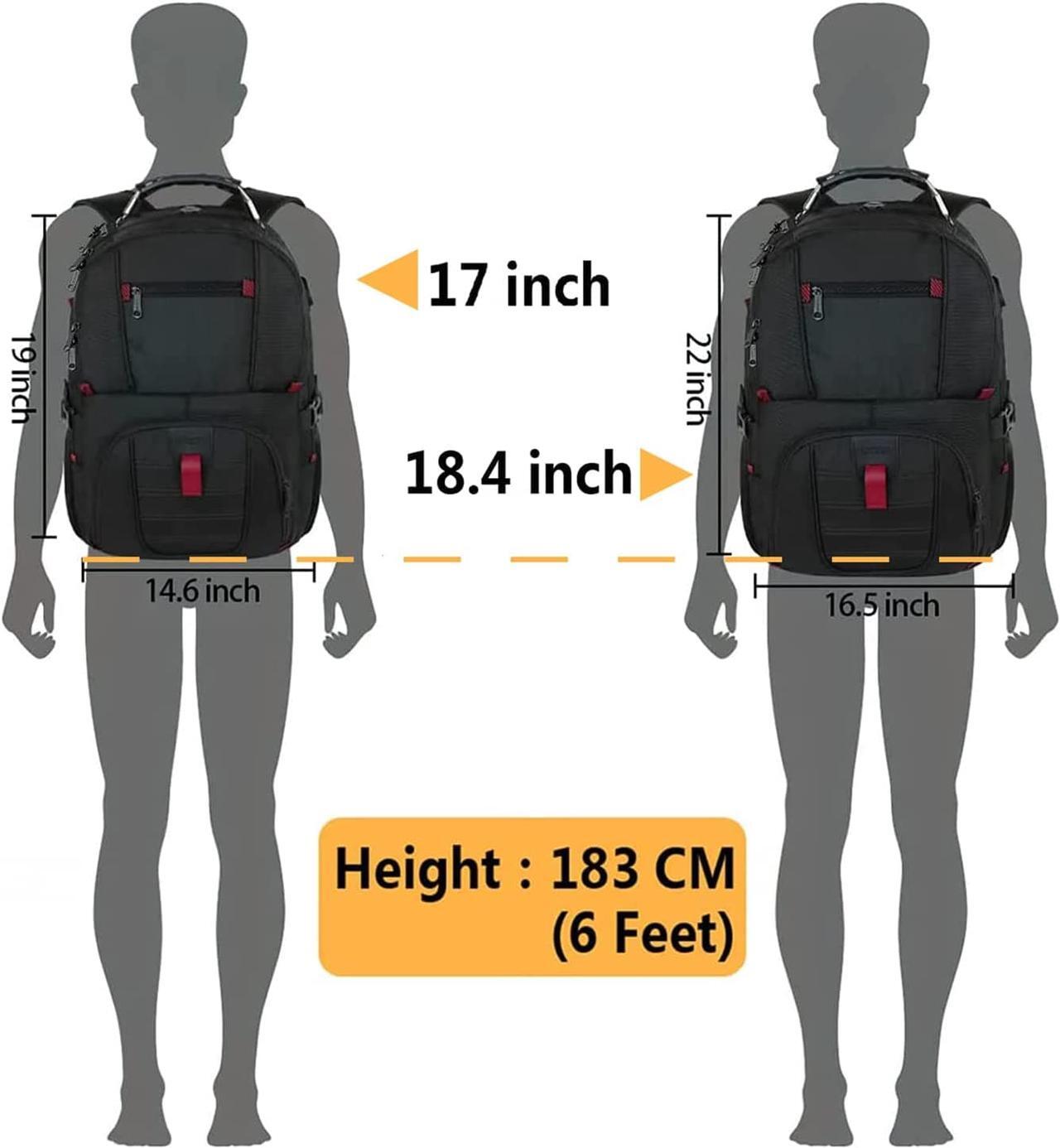 Alt view image 2 of 7 - 18.4 Laptop Backpack,Large Backpacks Fit Most 18 Inch Laptop with USB Charger Port,TSA Friendly Flight Approved Weekend Carry on Backpack with Luggage Strap for Men and Women, Black
