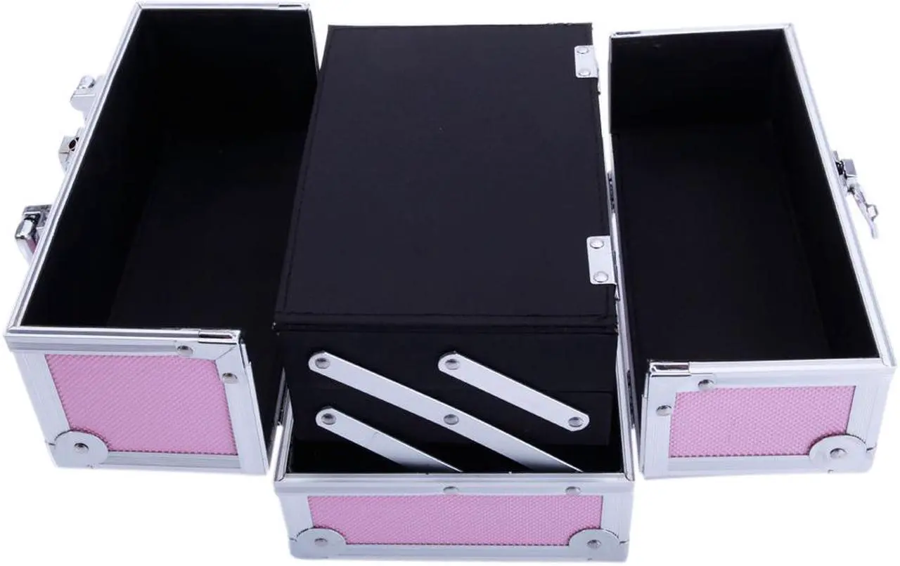 Alt view image 6 of 7 - Large Pro Aluminum Makeup Train Case Jewelry Box Cosmetic Organizer Pink New