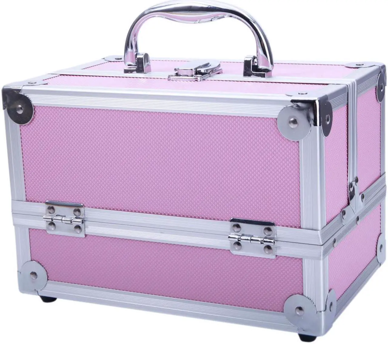 Alt view image 4 of 7 - Large Pro Aluminum Makeup Train Case Jewelry Box Cosmetic Organizer Pink New