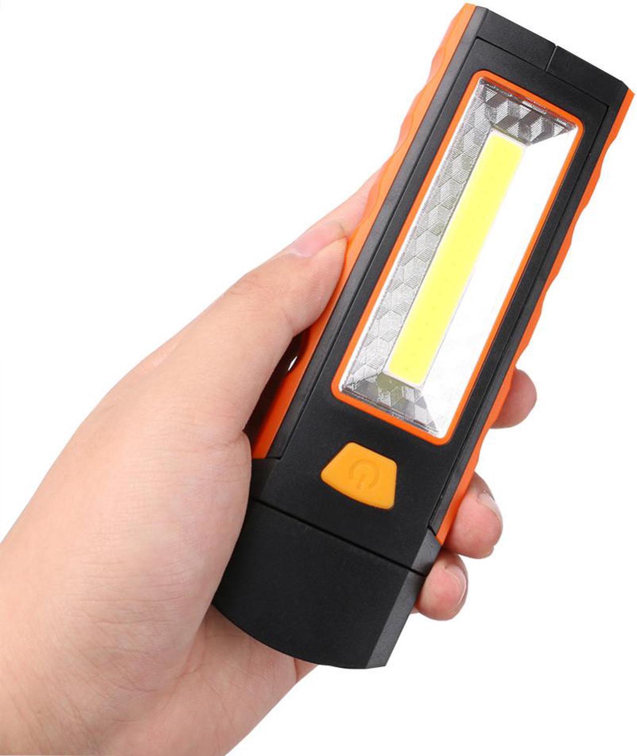 Portable Cob Led Work Light Inspection Lamp Magnetic Flashlight Torch Folding Hook Hand Tool Garage Outdoors-Orange