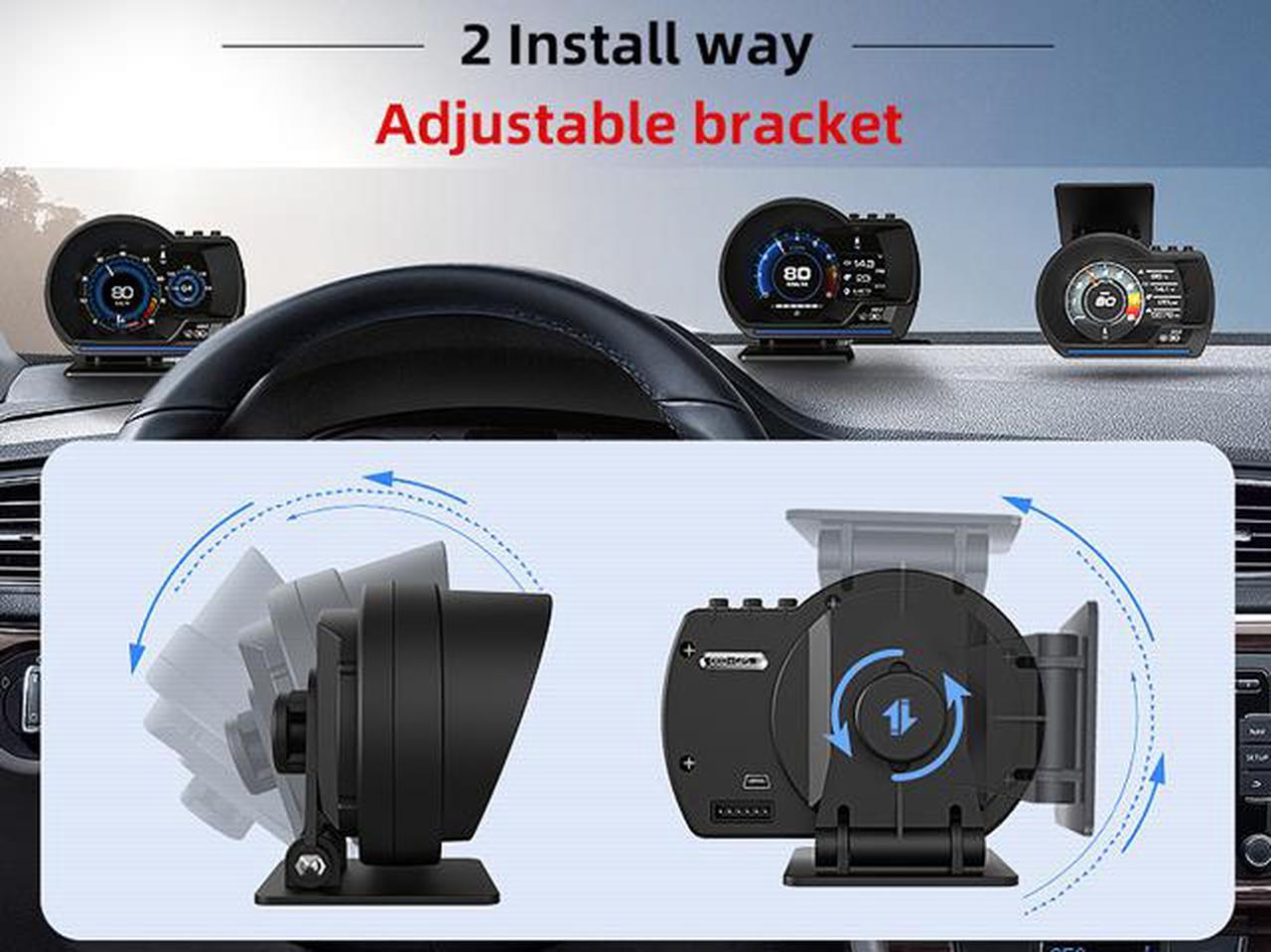 Alt view image 5 of 7 - Car HUD OBD2 GPS Smart head up display Speed monitoring 9 interface Digital Gauge Meter Turbo Brake Test OBD Scanner