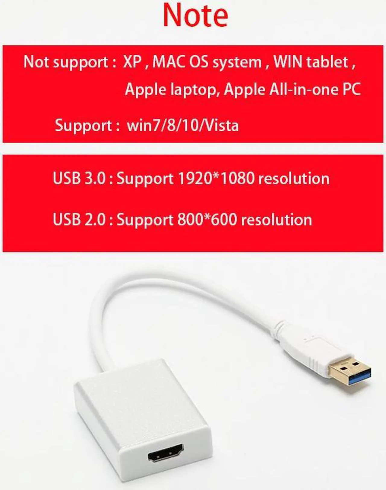 Alt view image 4 of 7 - USB 3.0 to HDMI for Laptop Computer PC Adapter 1080P USB to HDMI Converter Cable for Display TV Projector for Win 7 8
