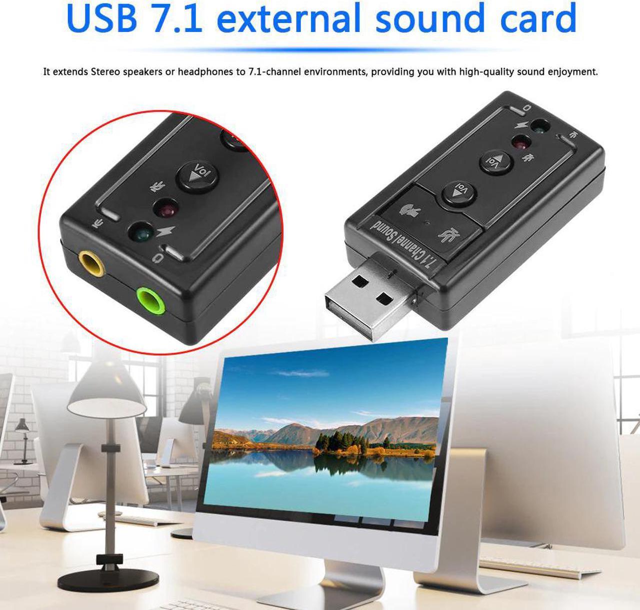 Microphone Audio Adapter 7.1 USB Sound Card 3.5mm Stereo Headset Supports 3D Sound for Desktop Laptop