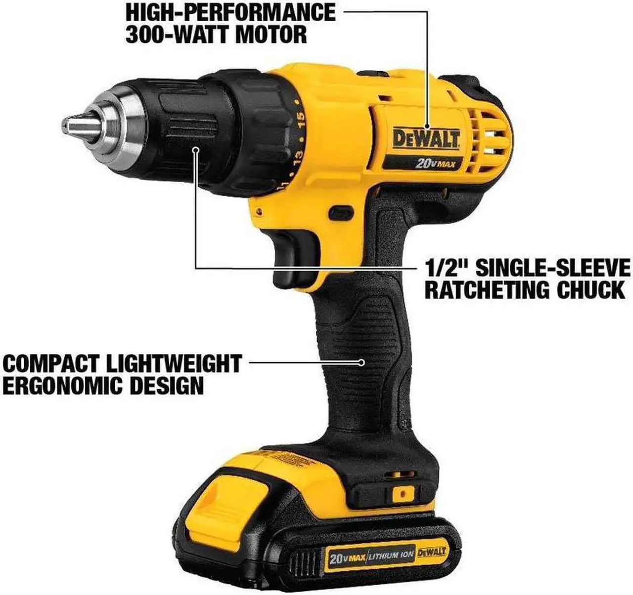 Alt view image 19 of 20 - Dewalt DCD771C2 20V MAX Brushed Lithium-Ion 1/2 in. Cordless Compact Drill Driver Kit with 2 Batteries (1.3 Ah)