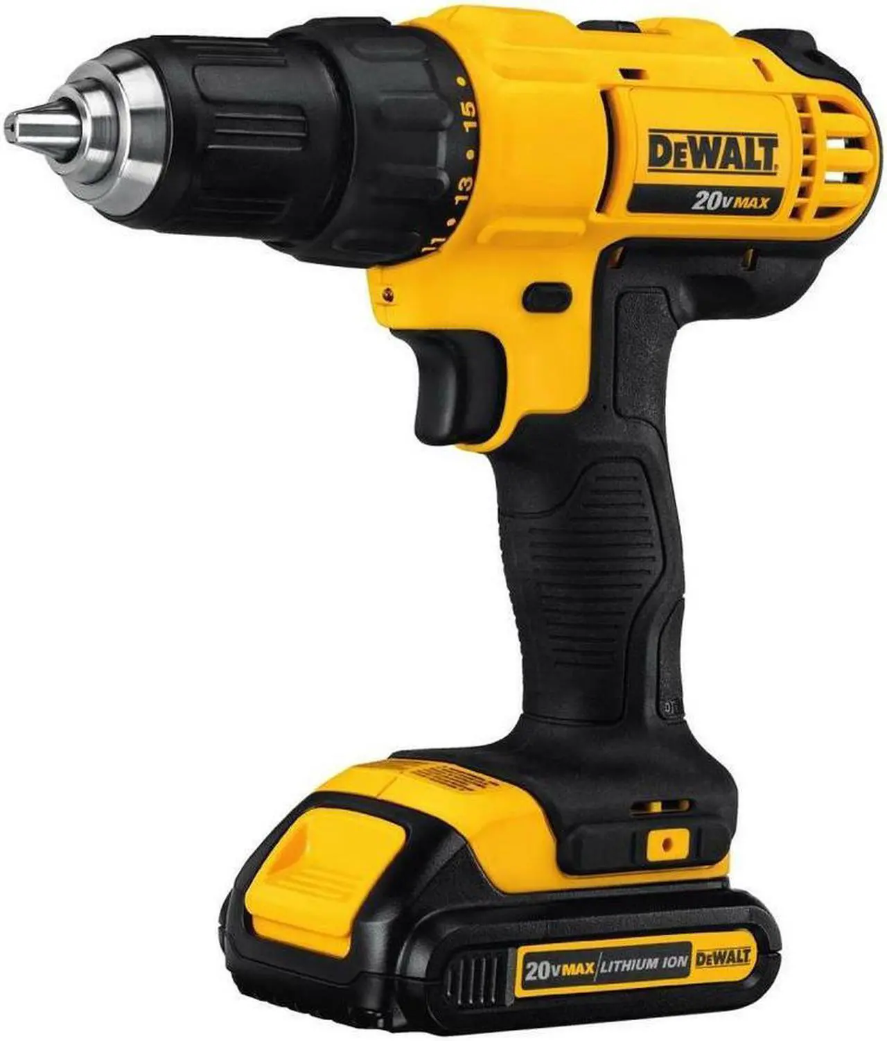 Alt view image 18 of 20 - Dewalt DCD771C2 20V MAX Brushed Lithium-Ion 1/2 in. Cordless Compact Drill Driver Kit with 2 Batteries (1.3 Ah)